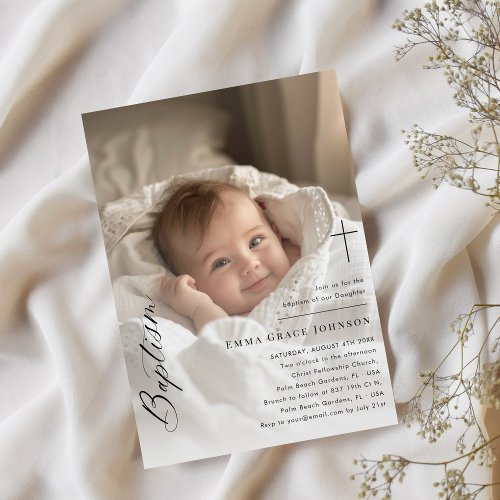 Simple Elegant Overlay Photo Baptism Boy Or Girl I Invitation