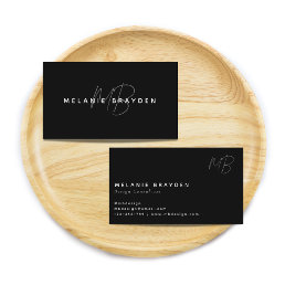 Simple Elegant Pastel Black Minimalist 2 Monogram Business Card