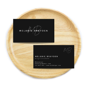 Simple Elegant Pastel Black Minimalist 2 Monogram Business Card