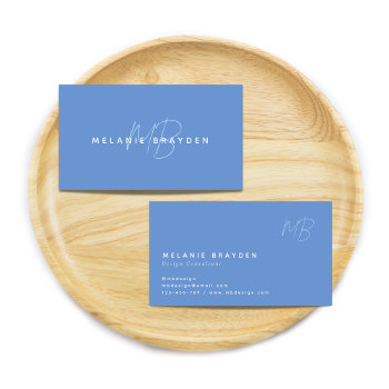 Simple Elegant Pastel Blue Minimalist Two Monogram Business Card by ncdesignsco at Zazzle