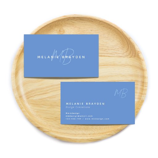 Customizable Simple Elegant Pastel Blue Minimalist Two Monogram Business Card
