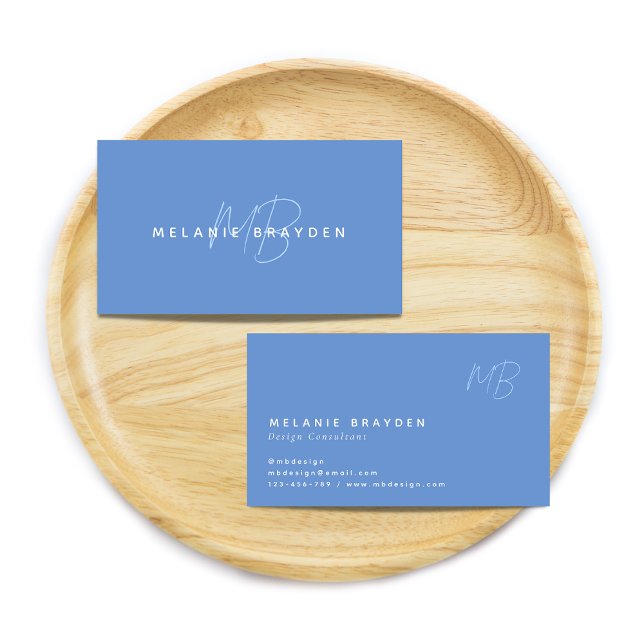 Simple Elegant Pastel Blue Minimalist Two Monogram Business Card (Creator Uploaded)