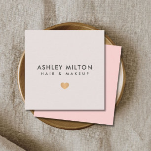Simple Elegant Pastel Faux Gold Heart Beauty Square Business Card