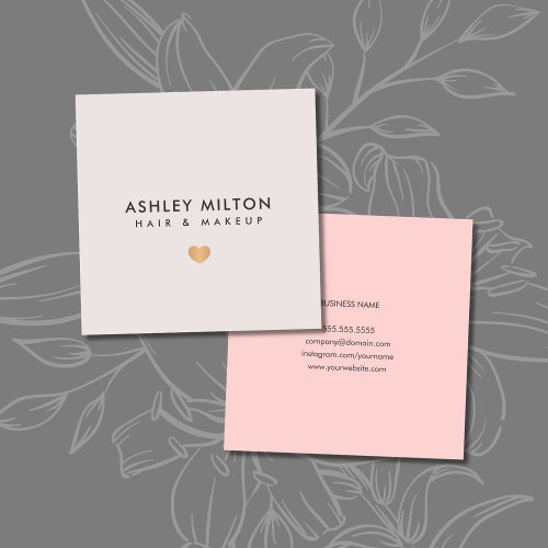 Simple Elegant Pastel Faux Gold Heart Beauty Square Business Card