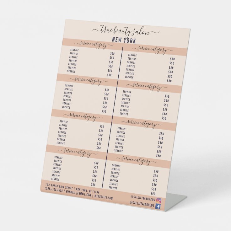 Simple Elegant Pastel Orange Salon 8 Price List Pe Pedestal Sign | Zazzle