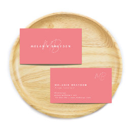 Simple Elegant Pastel Pink Minimalist Two Monogram Business Card
