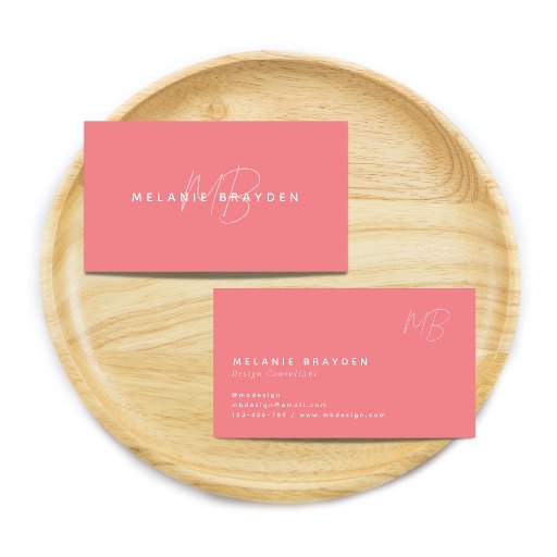 Customizable Simple Elegant Pastel Pink Minimalist Two Monogram Business Card