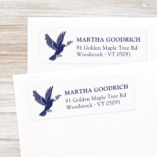 Simple Elegant Peace Dove Deep Blue Return Address Label