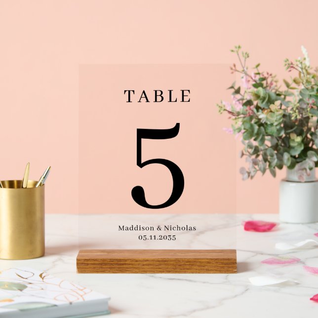 Simple Elegant Personaized Wedding Table Number Acrylic Sign (Wedding)