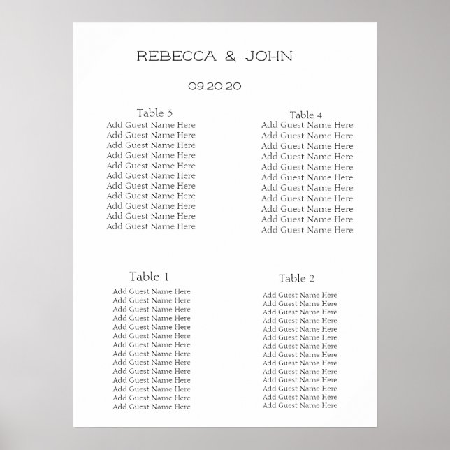 Simple Elegant Personalised Wedding Seating Chart (Front)