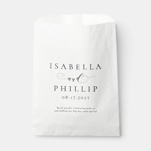 Simple elegant personalized black white wedding favor bag