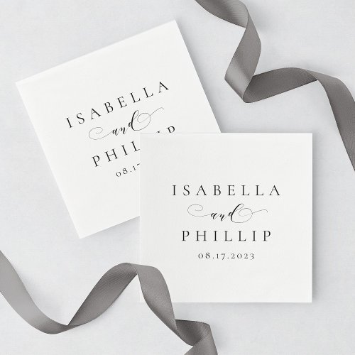 Simple elegant personalized black white wedding napkins