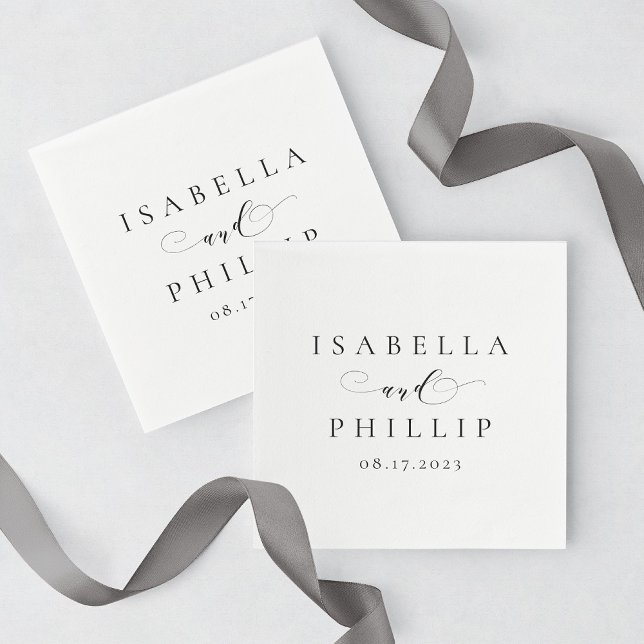 Simple elegant personalized black white wedding napkins (Creator Uploaded)