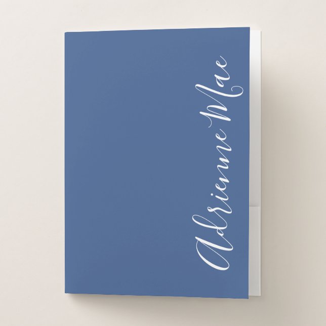 Simple Elegant Personalized Blue & White Pocket Folder (Front)