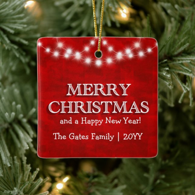 Simple Elegant Personalized Merry Christmas Lights Ceramic Ornament (Tree)