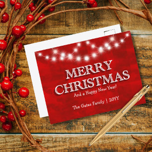 Simple Elegant Personalized Merry Christmas Lights Holiday Postcard