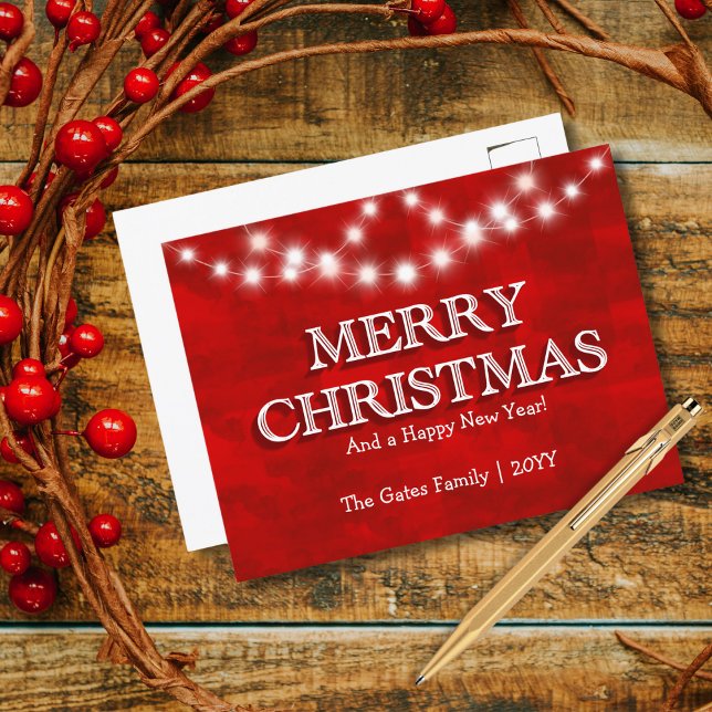 Simple Elegant Personalized Merry Christmas Lights Holiday Postcard (Creator Uploaded)