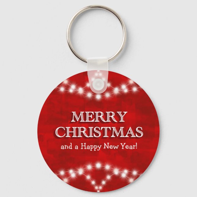 Simple Elegant Personalized Merry Christmas Lights Keychain (Front)