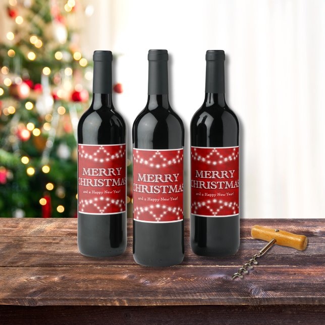 Simple Elegant Personalized Merry Christmas Lights Wine Label (Creator Uploaded)