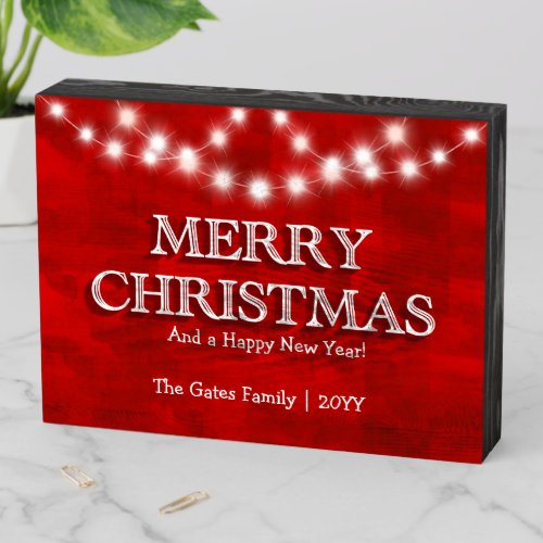 Simple Elegant Personalized Merry Christmas Lights Wooden Box Sign