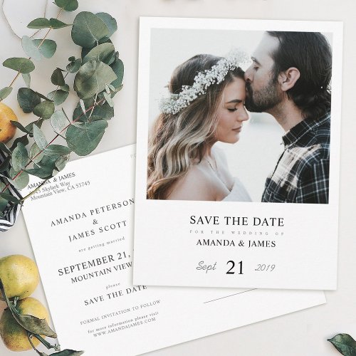 Simple Elegant Personalized Photo Save the Date Announcement Postcard