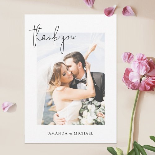 Simple Elegant Personalized Photo Wedding  Thank You Card