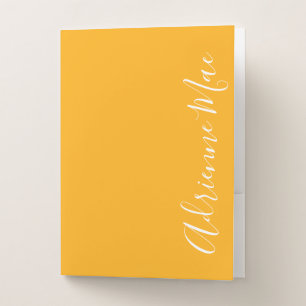 Simple Elegant Personalized Saffron Yellow & White Pocket Folder