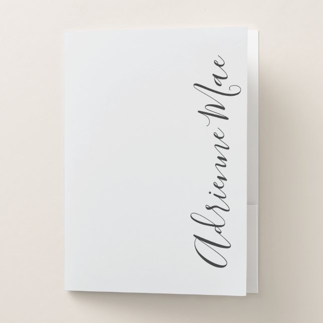 Simple Elegant Personalized Silver White Pocket Folder (Front)