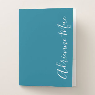 Simple Elegant Personalized Teal Blue & White Pocket Folder