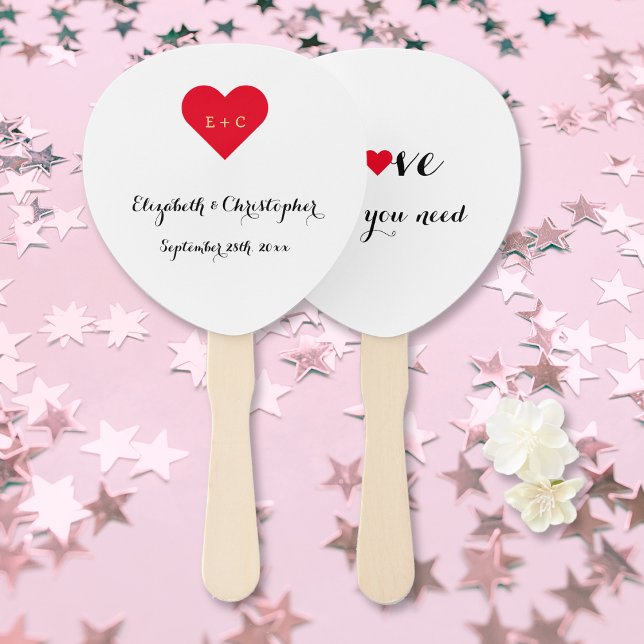 Simple Elegant Personalized Wedding Monogram Heart Hand Fan (Simple Elegant Personalized Wedding Monogram Heart Hand Fan)