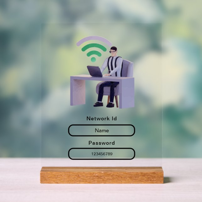 Simple Elegant Personalized Wifi Network Password Acrylic Sign (Neutral)