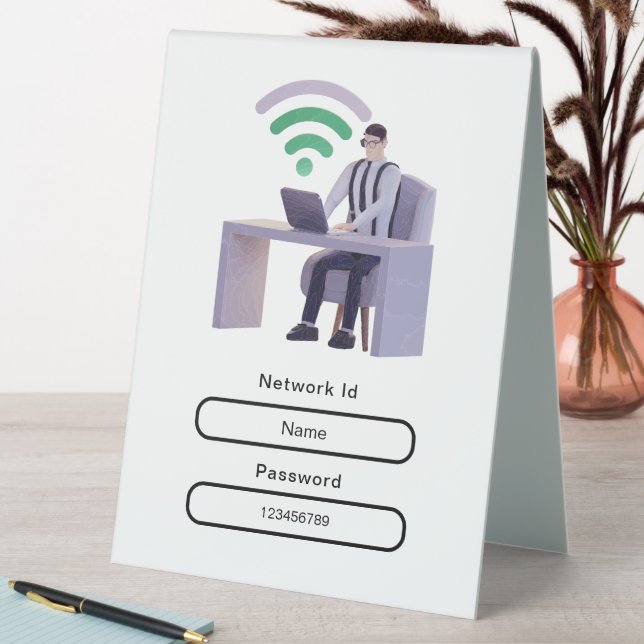 Simple Elegant Personalized Wifi Network Password Table Tent (In SItu (Table))