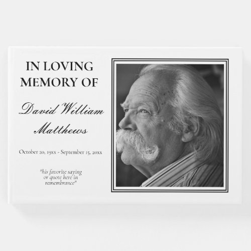 Simple Elegant Photo BW Bereavement  Funeral Guest Book