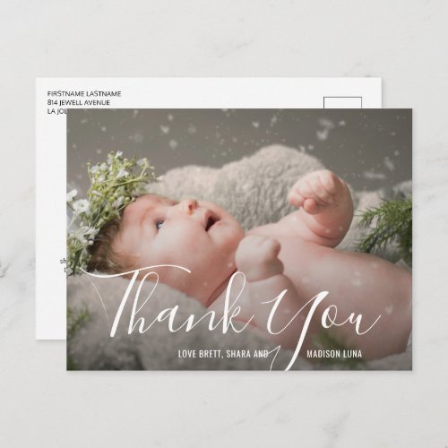 Simple Elegant Photo Baby Shower Thank You Postcard
