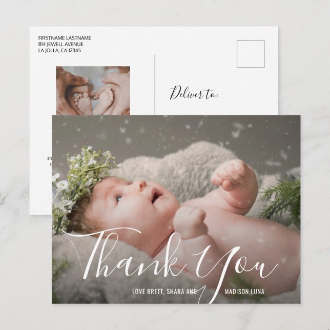 Simple Elegant Photo Baby Shower Thank You Postcard (Front/Back)