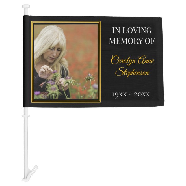Simple Elegant Photo Black Bereavement | Funeral  Car Flag (Front)