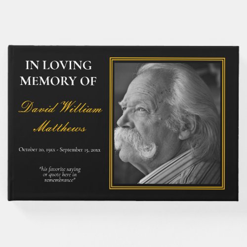 Simple Elegant Photo Black Bereavement  Funeral Guest Book