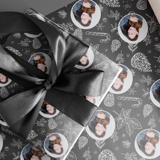 Simple Elegant Photo Black Christmas   Wrapping Paper (Creator Uploaded)