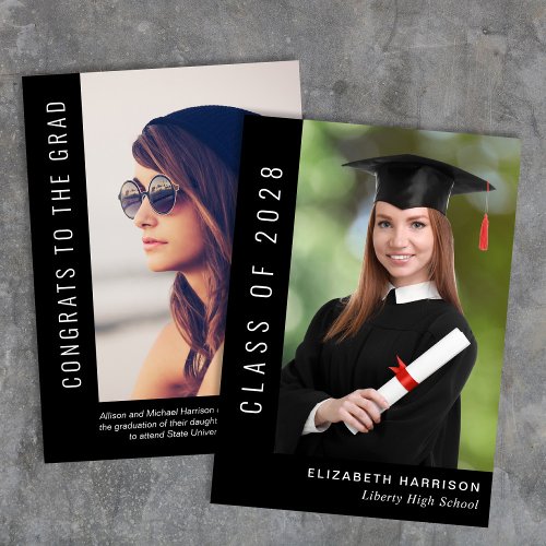 Simple Elegant Photo Black Graduation Announcement