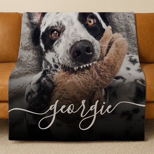 Simple Elegant Photo & Elegant Script Custom Text Fleece Blanket (Creator Uploaded)