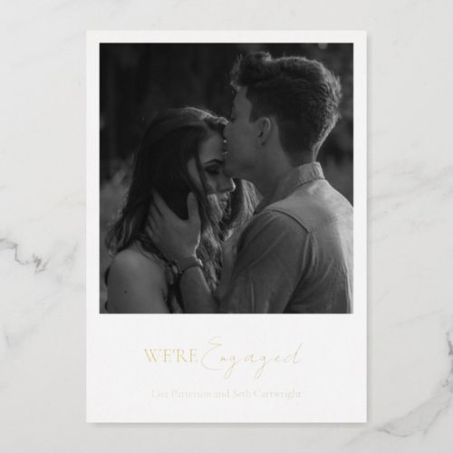 Simple Elegant Photo Engagement Party Gold Foil Invitation