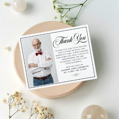 Simple Elegant Photo Funeral  Thank You Card