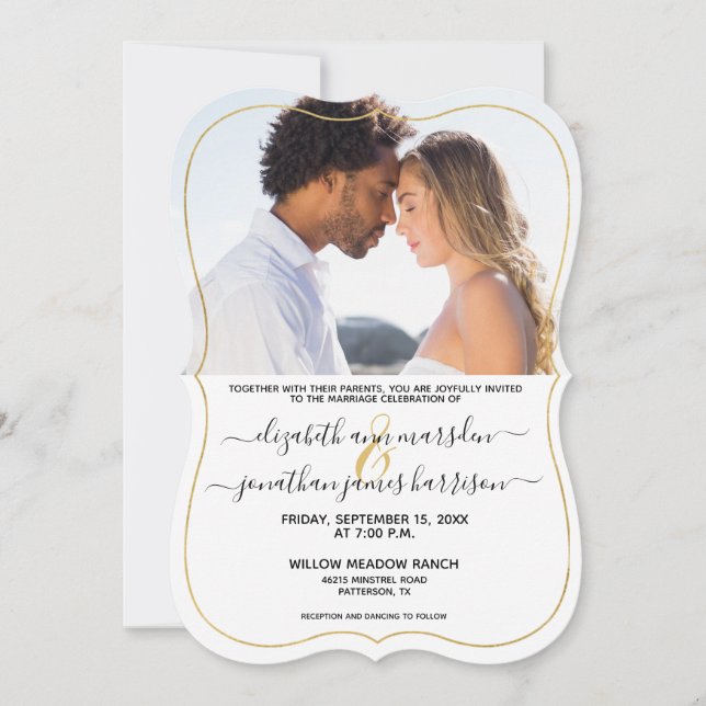Simple Elegant Photo Gold Black Wedding Invitation (Front)