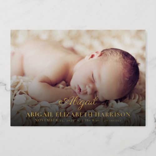 Simple Elegant Photo Gold Foil Birth Announcement