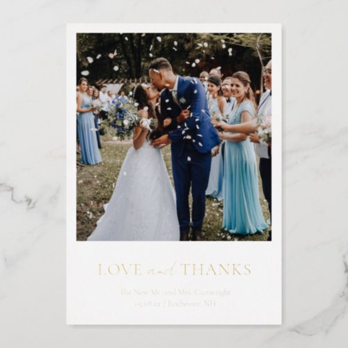 Simple Elegant Photo Gold Wedding Thank You Card