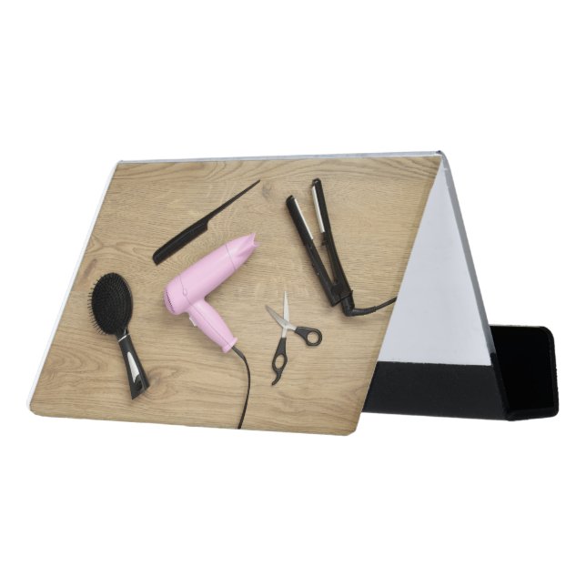 Simple Elegant Photo Hair Stylist Beauty Desk Business Card Holder (Angled Back)