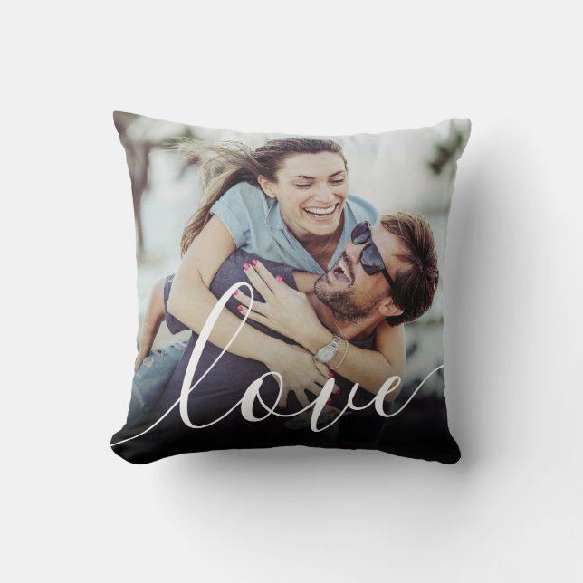 Simple Elegant Photo Handwritten Script Love Throw Pillow (Front)