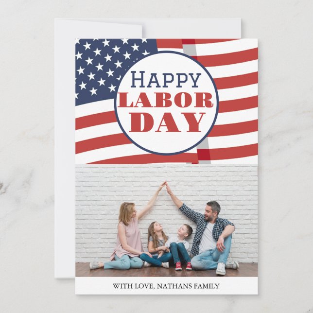 Simple Elegant Photo Happy Labor Day with USA flag (Front)