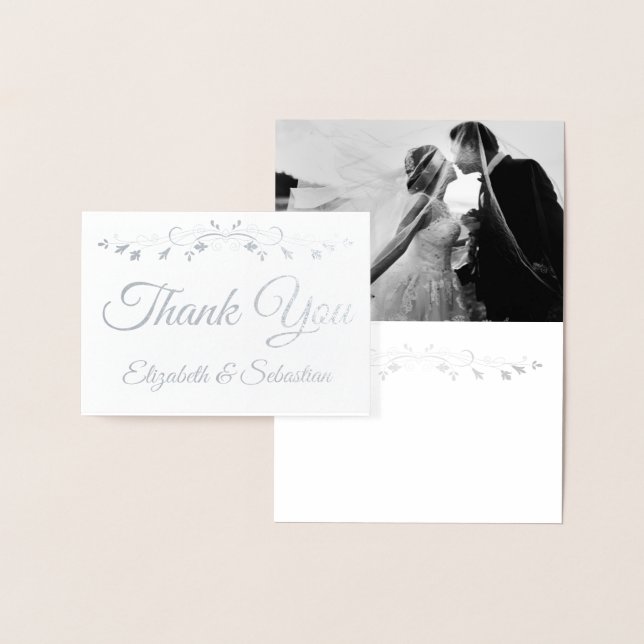 Simple Elegant Photo Inside Wedding Thank You Foil Card (Display)