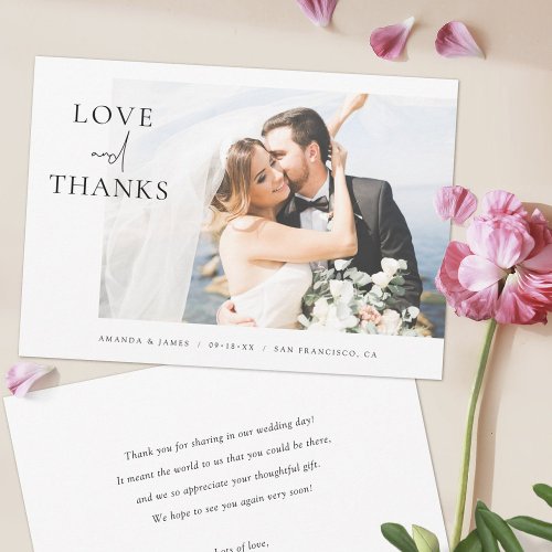 Simple Elegant Photo Love and Thanks Wedding Thank You Card